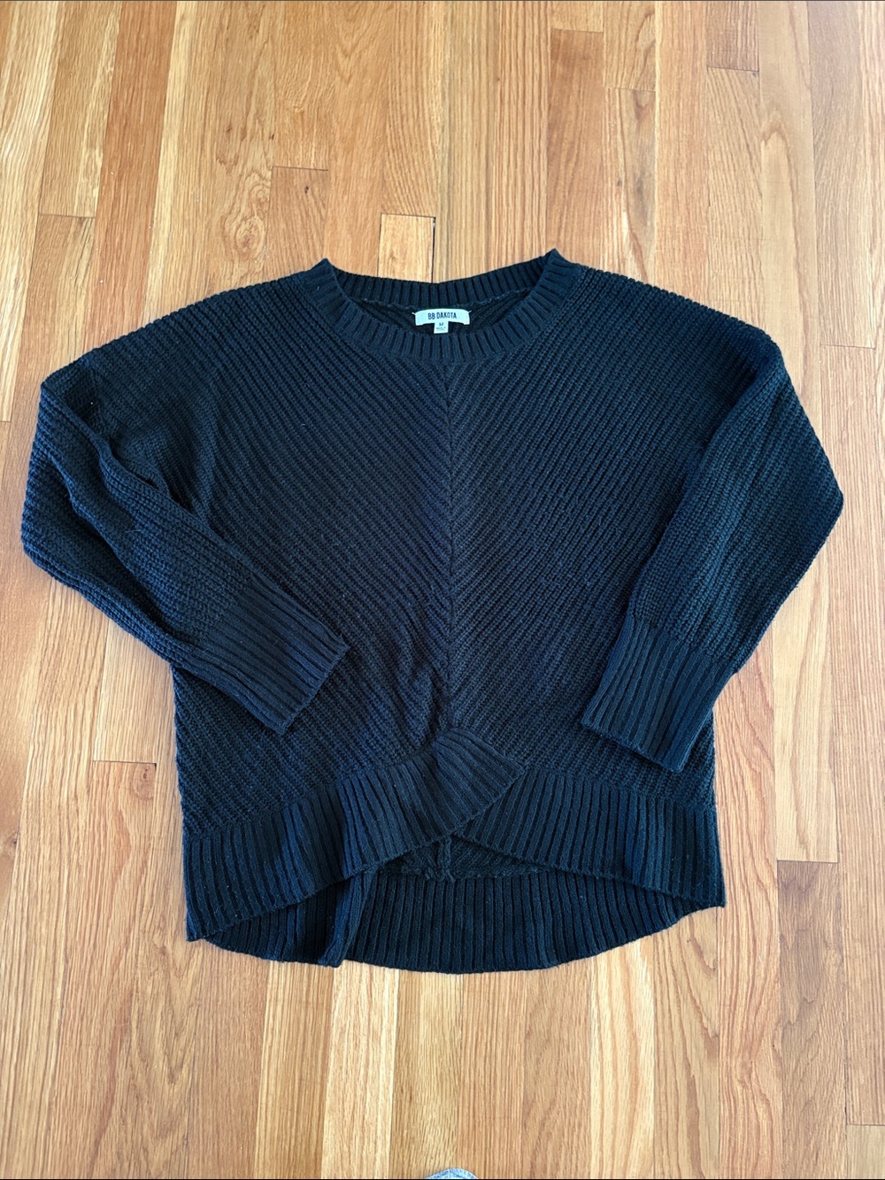 BB Dakota Black Ribbed Crewneck Sweater with Front Twist size medium